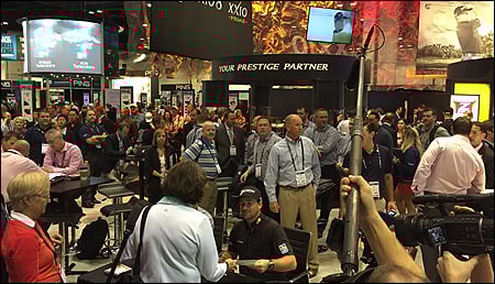 Graeme McDowell signing autographs.