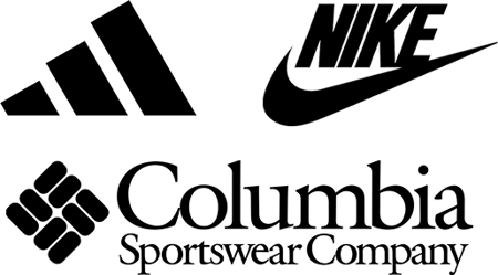 Adidas, Nike, and Columbia Sportswear Company logos