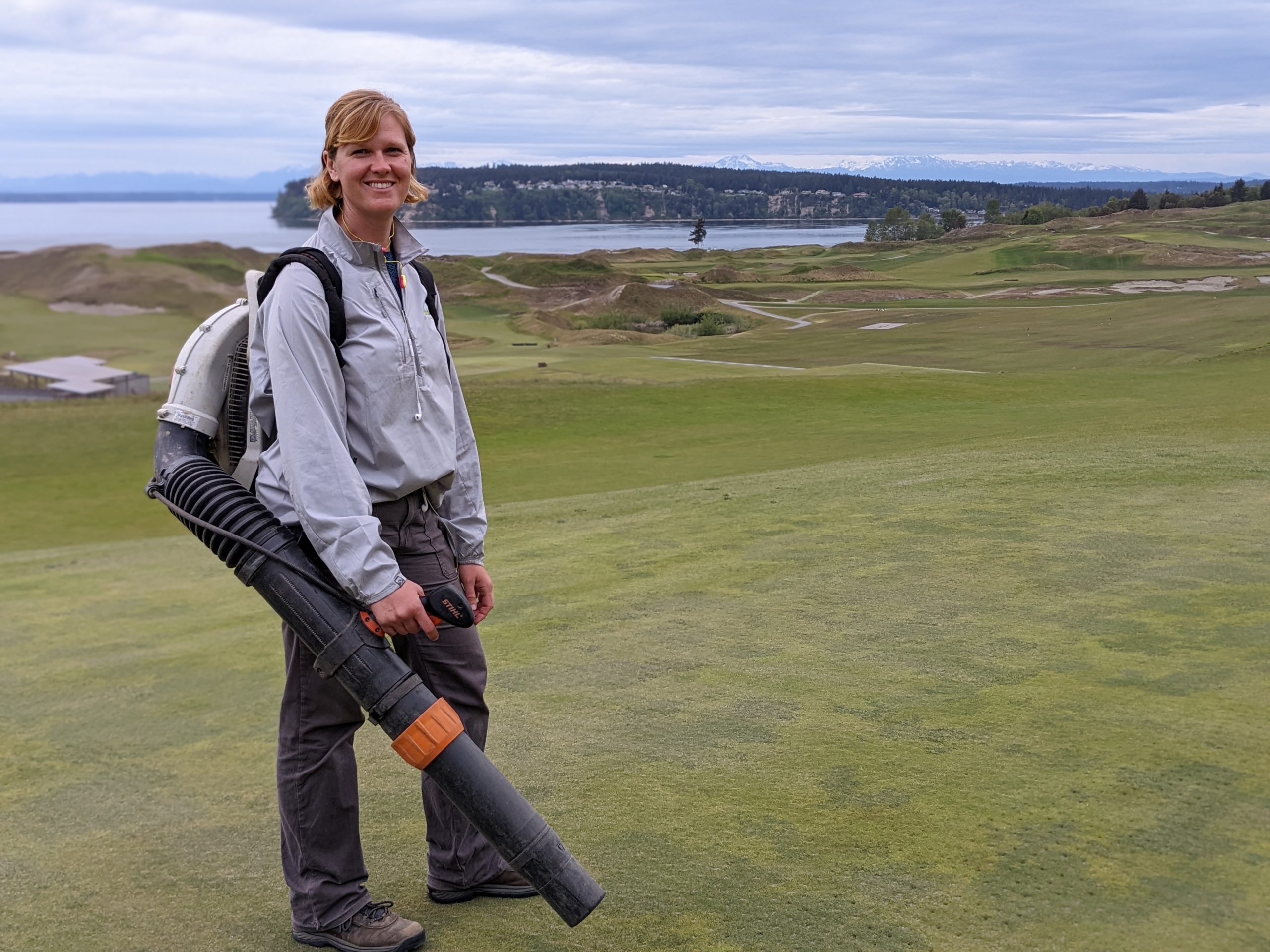 Heather Schapals working the grounds at Chambers Bay