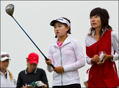 Lucy Li and her caddie/mother Amy Zeng