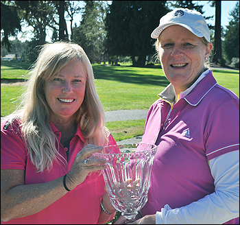 Ginny Burkey (L) and Lisa Smego, winners of the 16th Washington State Women's Best-Ball Championship