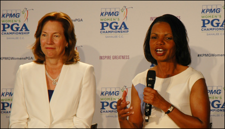 Former U.S. Secretary of State Condoleezza Rice (right) gave the opening keynote address at the KPMG Women's Leadership Summit. Rice will serve as the ambassador of the newly-launched KPMG Future Leaders Program. 