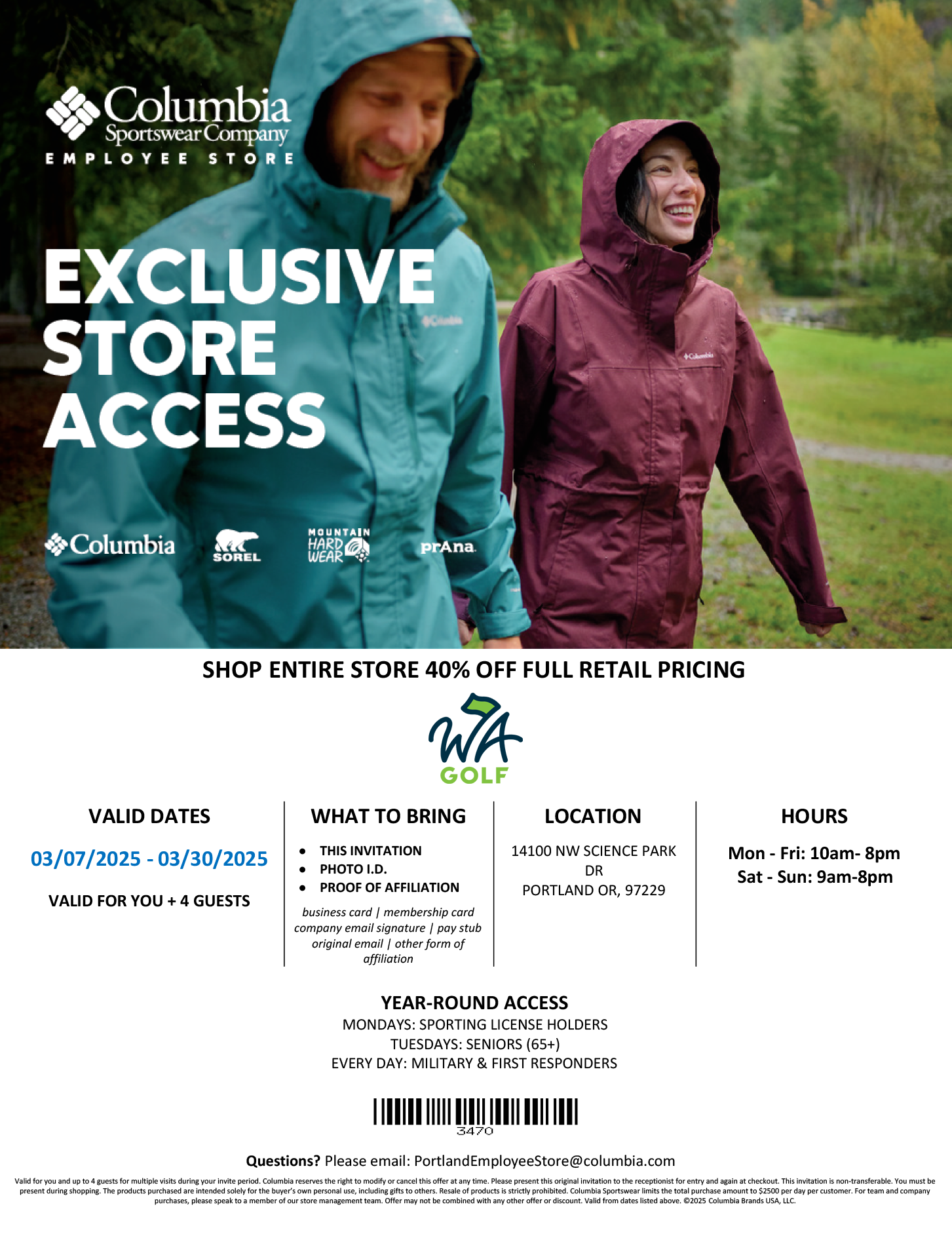 Columbia Employee Store Access WA Golf